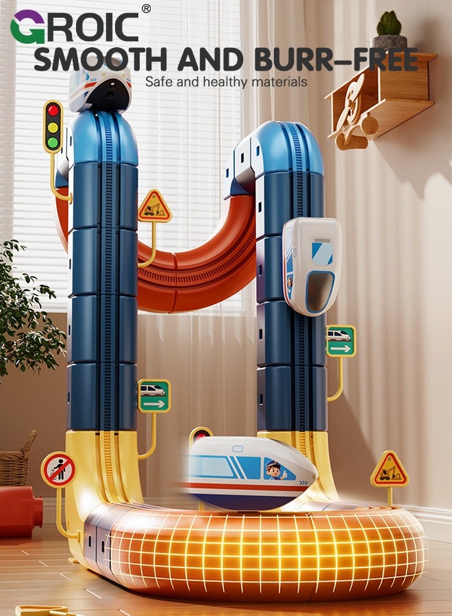 GROIC 56Pcs 3D Infinity Cube Track Magnetic Electric Train Set for Kids 3 4 5 6 7 8, 3D Flexible Race Track Gravity Defying Train Track Stem Learning Toy for Toddlers, DIY Montessori Building Kits - Image 5